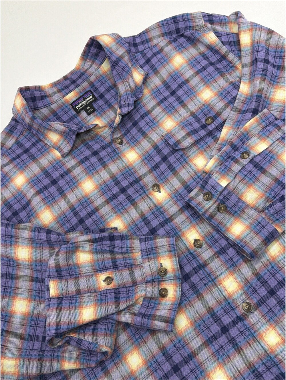 Patagonia Flannel Shirt Mens XXL LS 100% Organic Cotton Lightweight Fjord Plaid